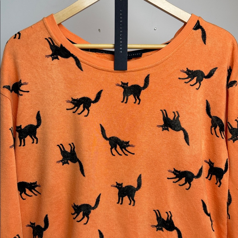 Jane +Delancey Black Cat Halloween Oversized Lightweight Fleece Sweatshirt M - Picture 2 of 4